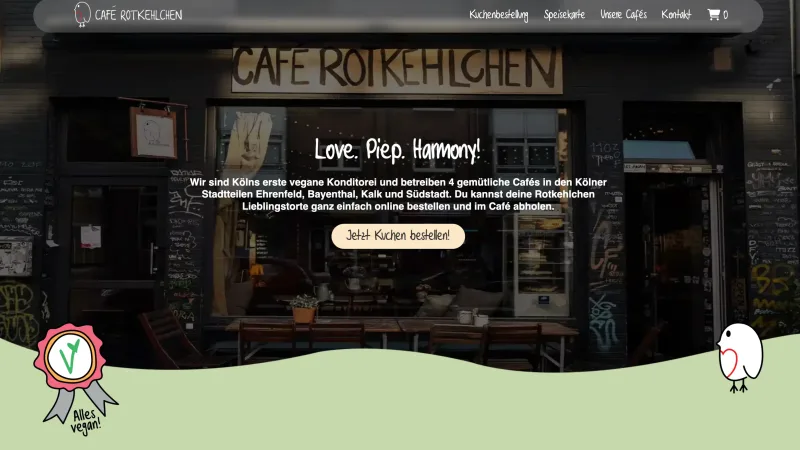 Website von Café Rotkehlchen als Beispiel für lokalen Kölner Markenauftritt