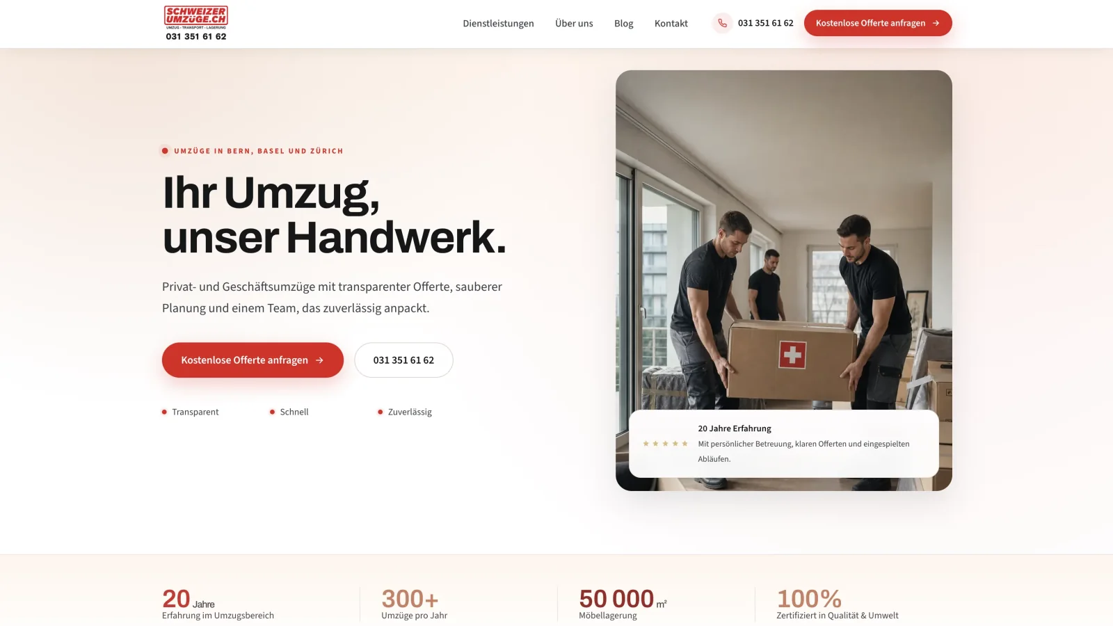 Klar gestaltete Website mit Headline, Anfragebutton und Proof-Element als Beispiel für wahrgenommene Nutzbarkeit