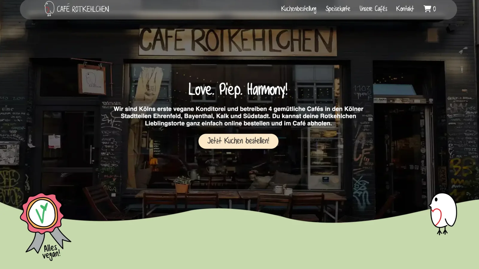Website von Café Rotkehlchen als Beispiel für lokalen Kölner Markenauftritt