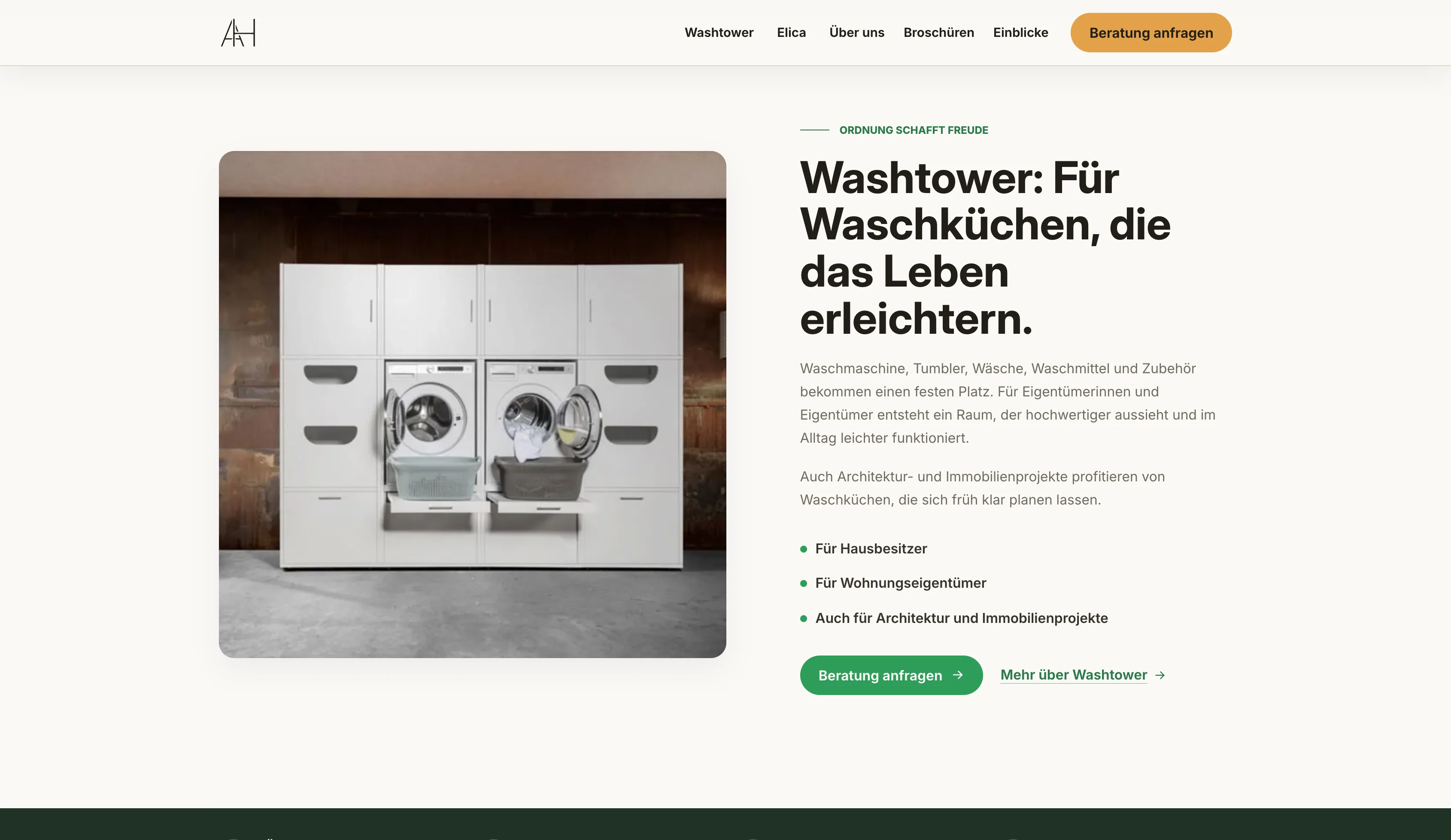 Washtower-Bereich auf der Website von ADAGO-Home