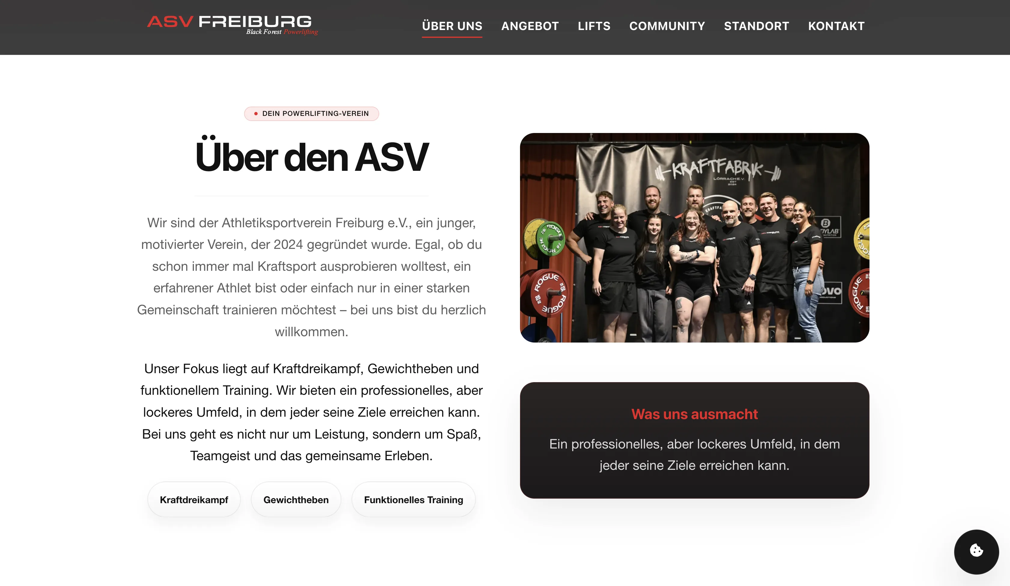 Über-uns-Bereich auf der Website des ASV Freiburg