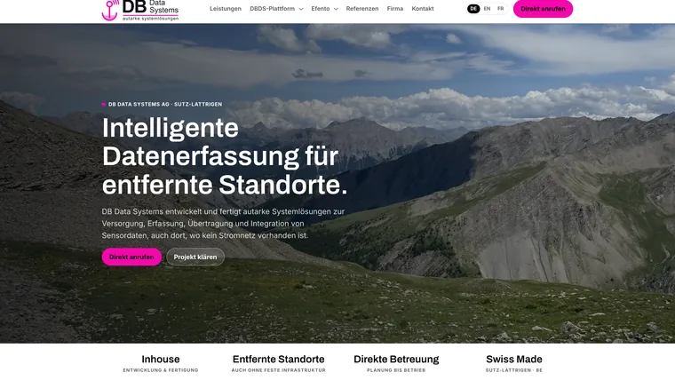 Startseite von DB Data Systems AG mit Bergpanorama