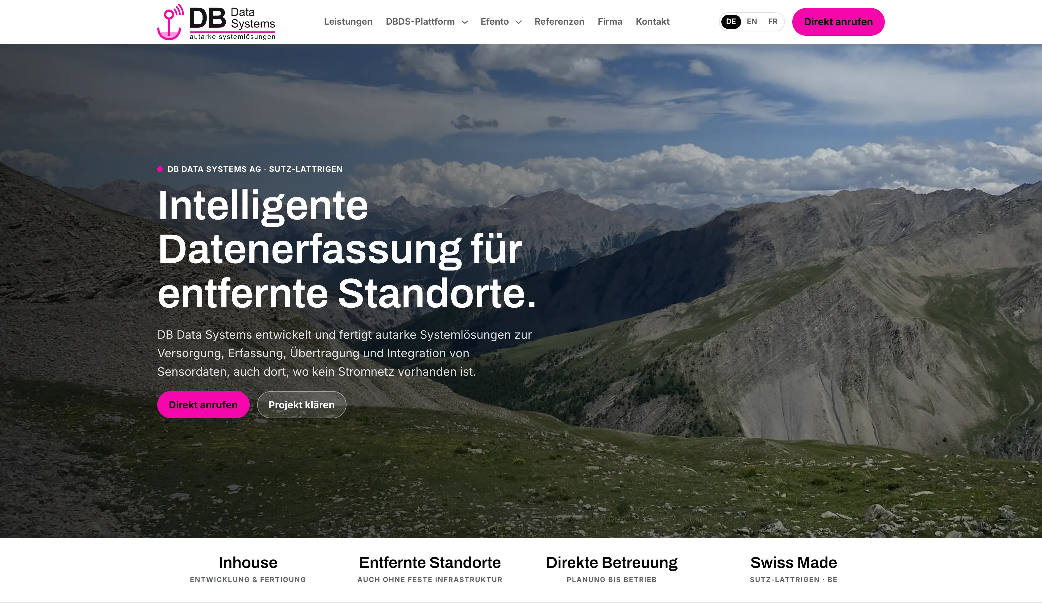 Startseite von DB Data Systems AG mit Bergpanorama