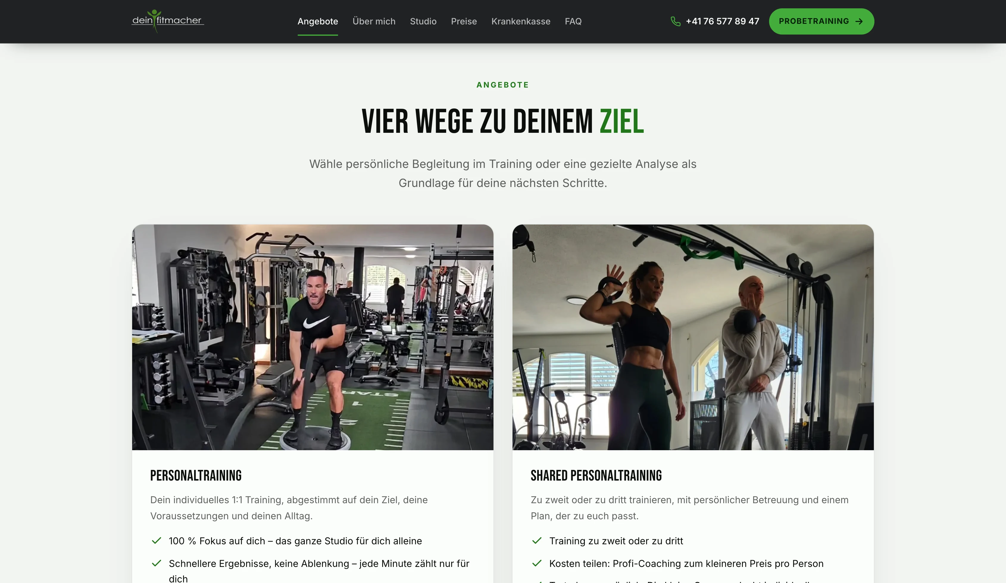 Angebotsübersicht der Website von dein-fitmacher