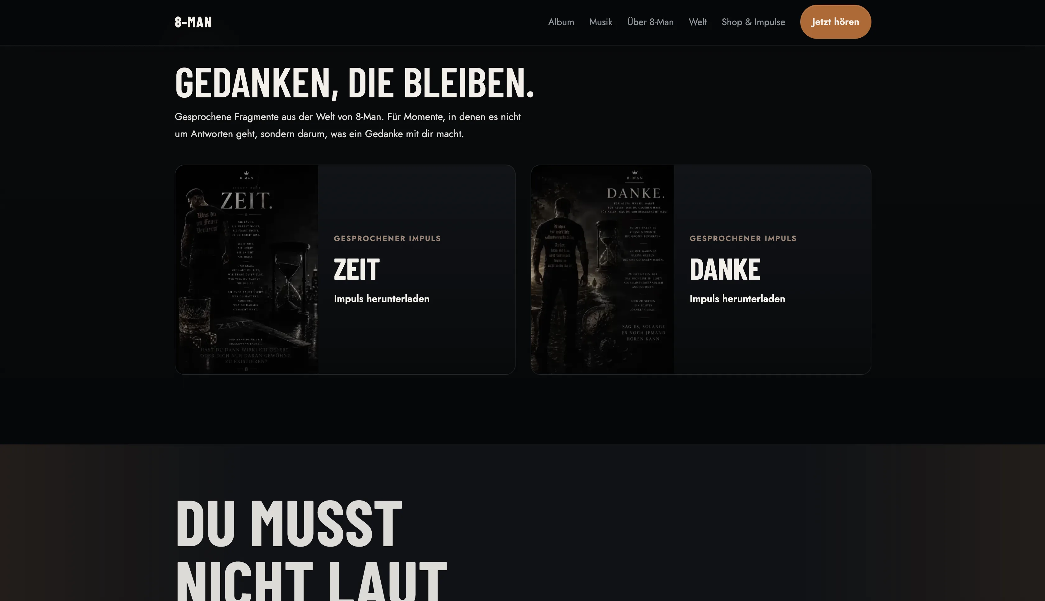 Impuls-Bereich auf der Website von 8-Man