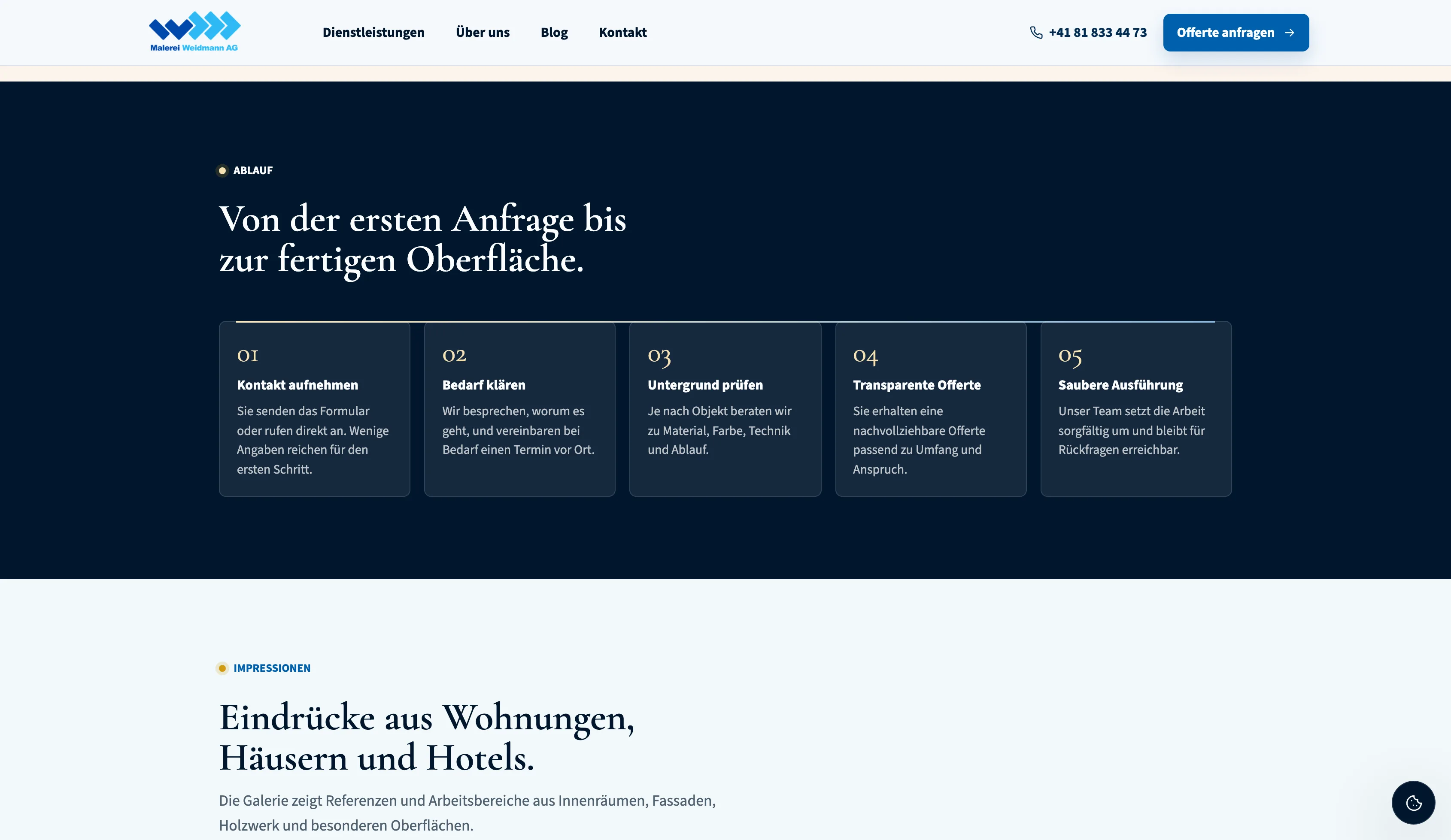 Ablauf der Zusammenarbeit auf der Website von Malerei Weidmann AG